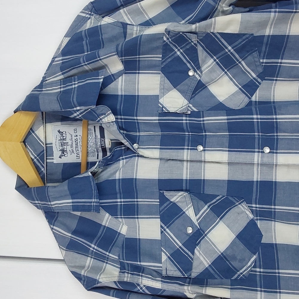 Levi's Strauss| Blue/ White Plaid Pocket Pearl Snap Button Down Shirt Sz.L